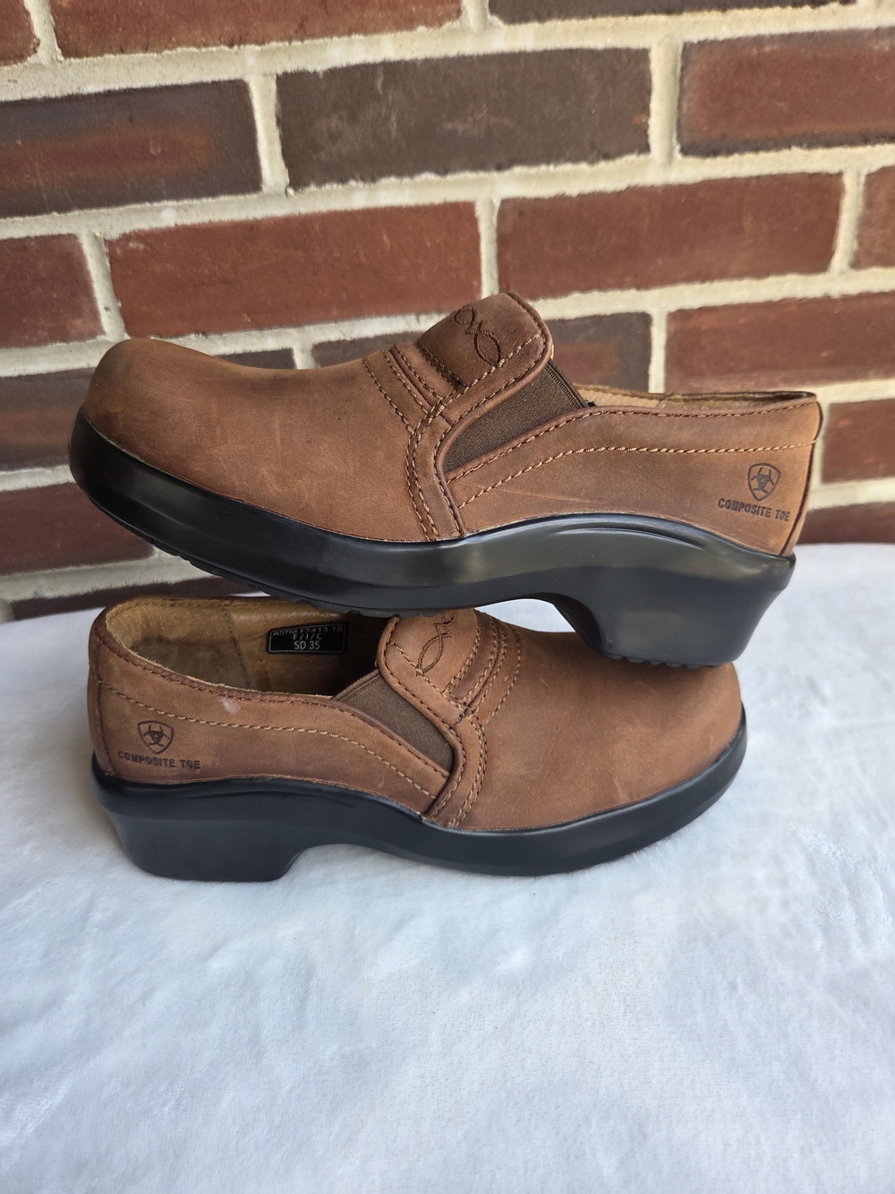 Ariat Work Composite Toe Slip Resistant Leather Clogs Brown US 8.5 C